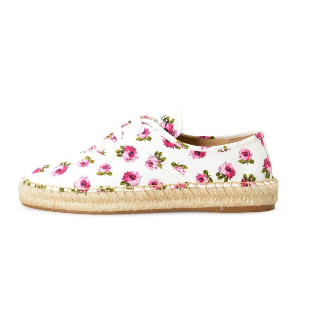 Prada Women's 1E988L Canvas Floral Print Lace Up Flats Casual Shoes - Picture 2 of 8
